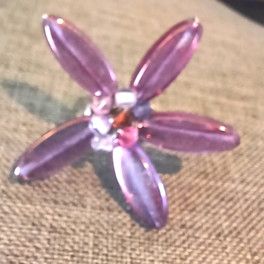 Purple Flower Ring w/ Swarovski and Czech Glass Beads - New Item (Sz 7.5)